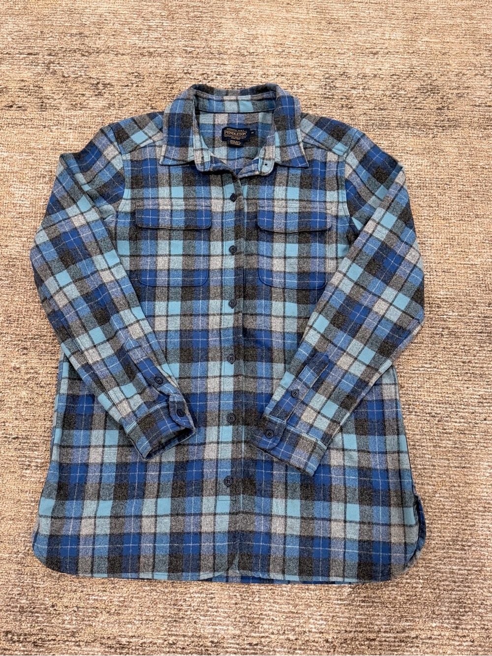 Pendleton Blue and Black Plaid Button-Down Shirt